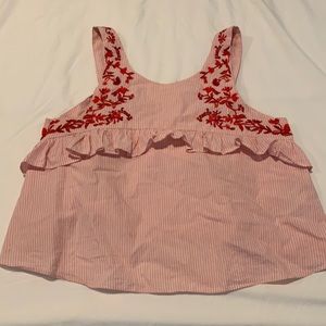 Red striped top with pattern